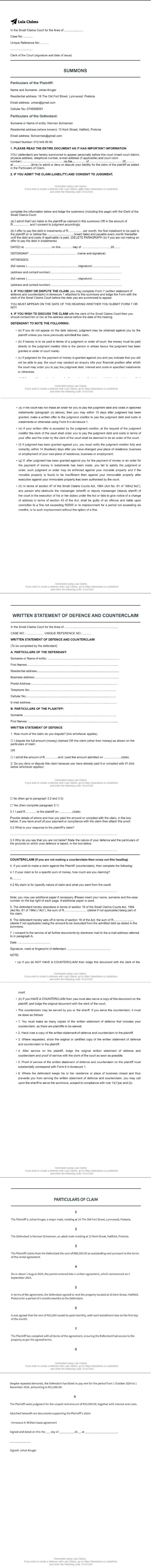 Sample Summons Document