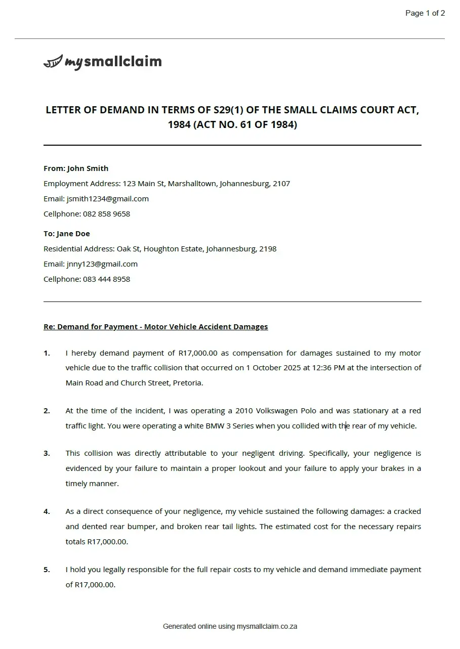 Letter of Demand - Page 2