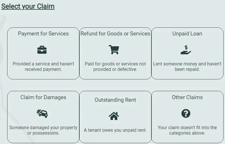 Select Claim Type for Small Claims in South Africa