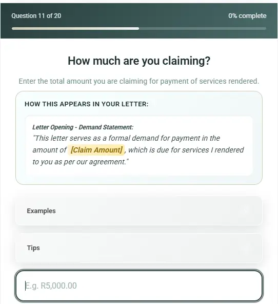 Simple question interface showing form fields
